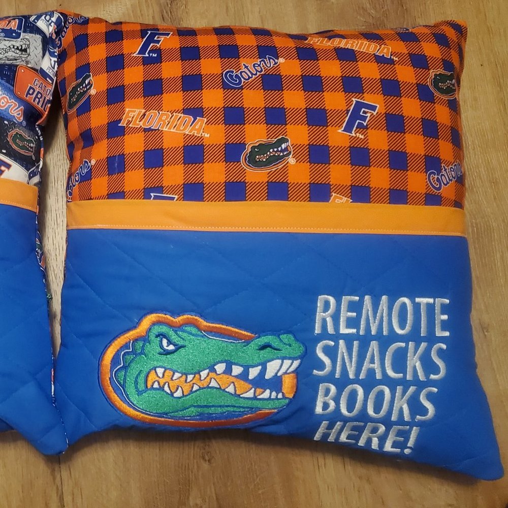 University of Florida Orange/Royal Plaid Reading Book Pocket PIllow 16"x16"